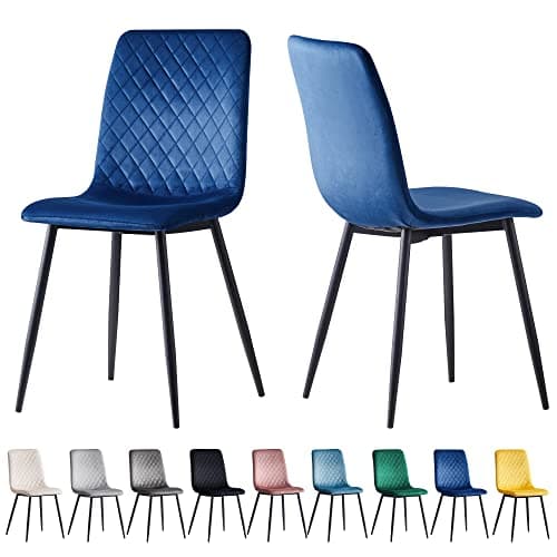 Image of Set of 2 Designer Velvet Fabric Dining Chairs Metal Legs Lexi Chairs (Blue)