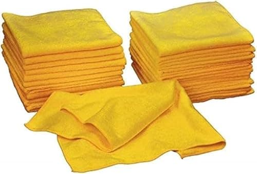 Image of Kirkland Signature 12 Signature Ultra Plush Microfibre Cloths Towels Cleaning Car Vehicle., Yellow, H 40.6 x W 40.6 cm