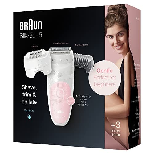 Image of Braun Silk-épil 5 Epilator, Hair Removal, 3 In 1, Includes Shaver & Trimmer Head, Cordless, Gentle Hair Removal Setting, Wet & Dry, 100% Waterproof, UK 2 Pin Plug, 5-620, White/Pink
