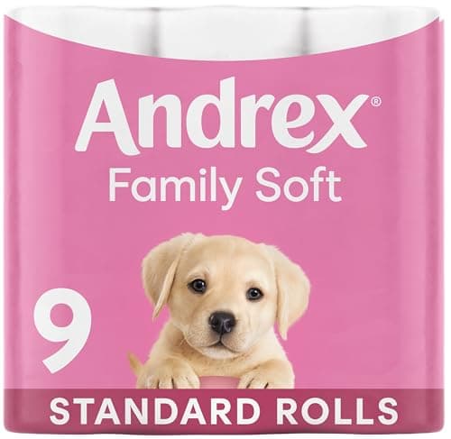 Image of Andrex Family Soft Toilet Rolls - 9 Toilet Roll Pack - Bulk Buy Toilet Paper - Gentle and Soft on Your Family's Skin - Dermatologically Tested