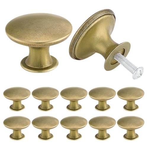 Image of TsunNee 12PCS Vintage Cabinet Knobs, Chic Drawer Knobs, Antique Brass Kitchen Cupboard Handles, 30mm Round Furniture Door Knobs