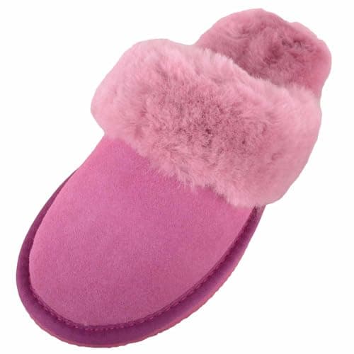 Image of ABSOLUTE FOOTWEAR Womens Easy Slip On Open Back Genuine Sheepskin Mule Slipper - Pink - UK 7 / EU 40