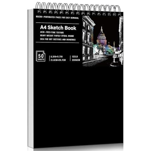 Image of A4 Sketchbook Hardcover Spiral Bound, 200gsm Thick Paper Drawing Pad, 50 Sheets/100 Pages Drawing Book Sketch Pad for Artists, Art Projects, Ideal for Sketching, Pencil & Charcoal