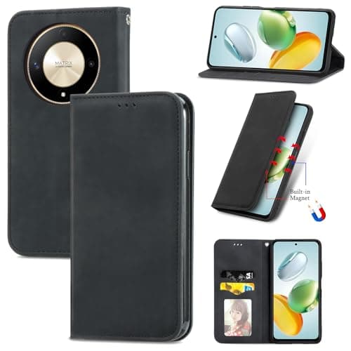 Image of Cracedily for Honor Magic6 Lite Case, Wallet Case Flip Leather with Card Holder Magnetic Closure Shockproof Kickstand Protective Phone Cases Cover for Honor Magic 6 Lite, Black