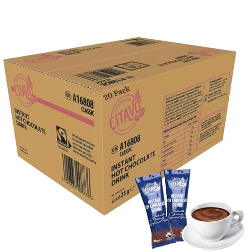 Image of Bulk Multipack Instant Hot Chocolate Sachets 20x25g – Just Add Hot Water Cocoa Drink – Individually Wrapped Single Serve Hot Chocolate for Office, Café, Travel & Hospitality Use