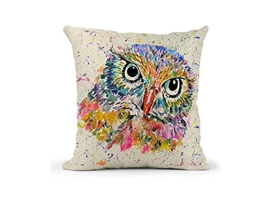 Image of Vixar Owl Watercolour Rainbow Art Linnen Cushion With filling or cover only, 40x40cm, gift, christmas, Birthday (Cover Only)