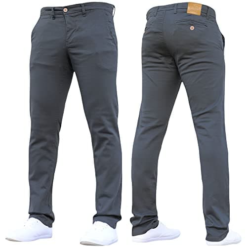 Image of Crosshatch Mens 'Brooks' Stretch Chino Slim Fit Leg Trousers Jeans by JeanBase Charcoal 34W X 34L