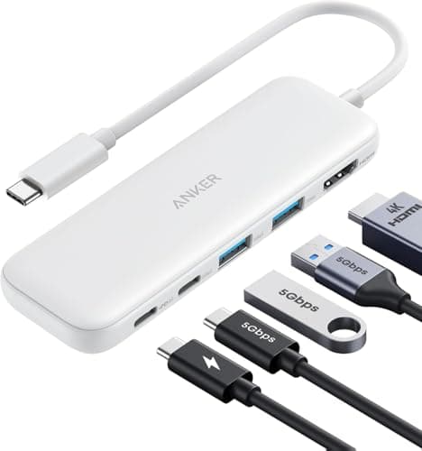 Image of Anker USB C Hub, 5-in-1 USBC to HDMI Splitter with 4K Display, 1 x Powered USB-C 5Gbps & 2×Powered USB-A 3.0 5Gbps Data Ports for MacBook Pro, MacBook Air, Dell and More (White)