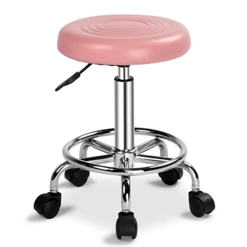 Image of Bonnlo Round Rolling Stool with Wheels - Height Adjustable Swivel Stool - for Salon Massage Home Kitchen Clinic, Weight Capacity 300lbs 150Kg (Pink)