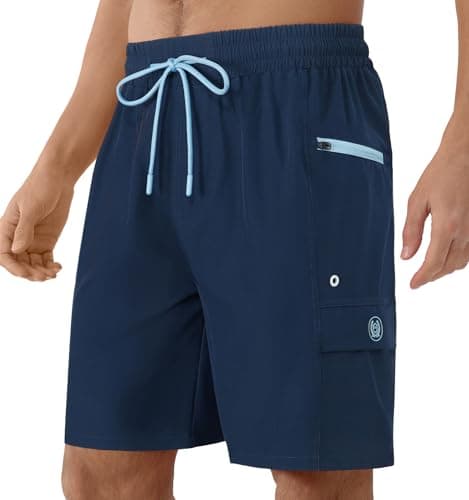 Image of APTRO Mens Swimming Shorts 9" with No Mesh Lining Quick Dry Board Shorts Swim Trunks Athletic Shorts with Zip Pockets Navy Blue M