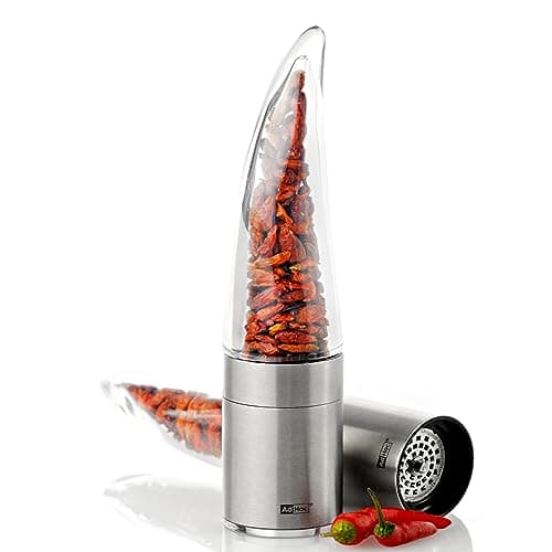 Image of AdHoc Pepe Chilli Cutter, Stainless Steel/Acrylic, PreciseCut Technology, Dried Herbs and Spices Cutter, (H) 205mm X (D) 45mm, Clear/Silver