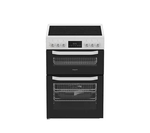Image of HTE6VDCW 60cm Electric Ceramic Cooker, Fan Oven, Multiflow Technology, Double Oven, Ceramic Hob, Easy Clean Enamel, Precision Temperature Control, White
