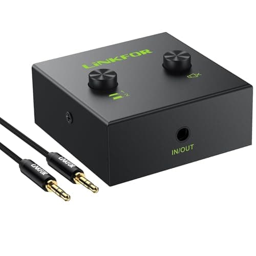 Image of LiNKFOR 3.5mm Audio Bi-Directional Switcher - Compact Aux Switcher for 2-in-1-out or 1-in-2-out Connections One Device Output at a Time Compact Aux Switch for PC, Phone & Speaker No Power Required