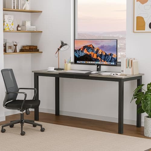 Image of GarveeMore Large Computer Desk 180x80cm, Heavy Duty Home Office Desk, Long Wooden Desk with Metal Frame, Large Office Desk, Two Person Work Desk for Home Office, PC Gaming & Writing Desk - Grey