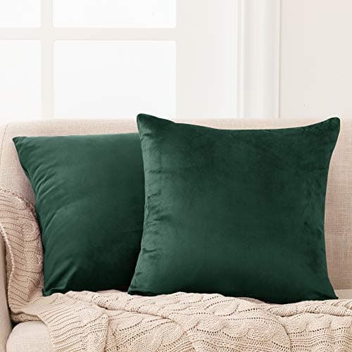 Image of Deconovo Set of 2 Home Decoration Crushed Velvet Cushion Covers 30cm x 50cm 12x20 Inches Throw Pillow Cases Cushion Covers for Garden Chairs Emerald