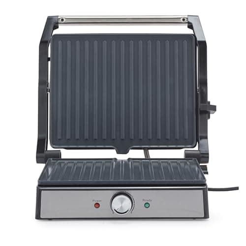 Image of Salter Large Health Grill – Electric Panini Maker, Sandwich Toaster, Non-Stick Ceramic Plates, Opens Flat (180°) for Extra Cooking Space, PFAS-Free, Drip Tray, Adjustable Temperature, 2000W
