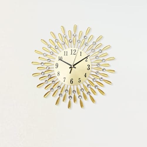 Image of Wall Clock Diamond Jeweled Elegant Metal Sunflower with Crystal Accents Modern Decorative Timepiece Clock for Living Room Bedroom (Gold, 60cm)