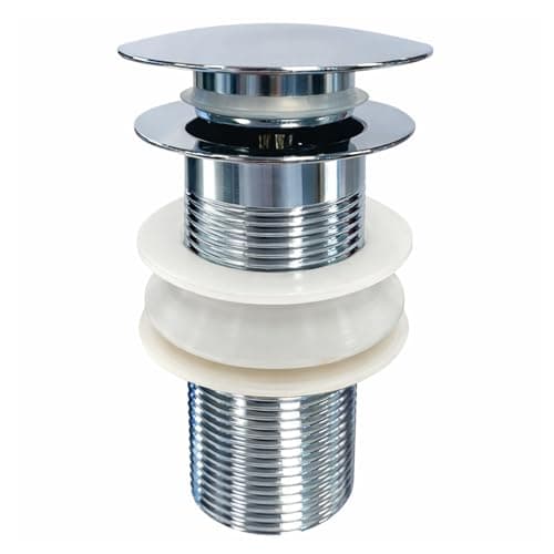 Image of Go Bathrooms Chrome Basin Waste Unslotted Sink Plug Click Clack Mechanism Pop Up Push Down Design Bathroom Sink Plug For Basins No Overflow Solid Brass Chrome Finish