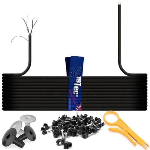 Image of 1STec 10m of Genuine BT CW1308 4 Core 2 Twisted Pair Telephone or FTTC Broadband Extension Wire + 4 Grommets + IDC Insertion Tool + 4mm Clips + Printed Colour Code Instructions (10 Metre, Black)