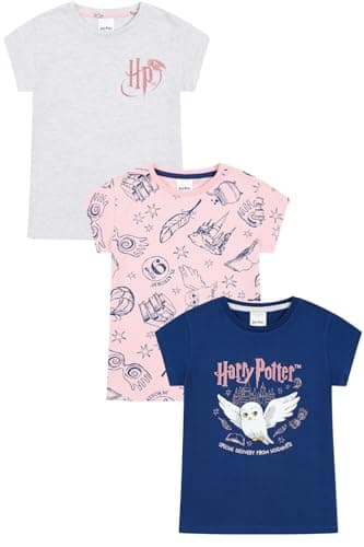 Image of Harry Potter Girls 3 Pack Kids T-Shirts Childrens Multipack Tshirt (7-8 Years) Multicoloured
