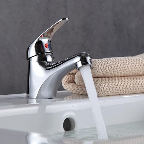 Image of Mono Basin Mixer Tap Single Lever - Chrome Bathroom Sink Faucet Deck Mounted with G1/2 UK Standard Hoses, Brass Construction Hot & Cold Water Control for Bathroom/Kitchen