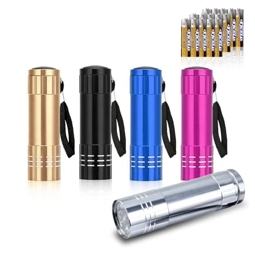 Image of flintronic 5 Pack LED Small Torch, Small Pocket Flashlight with 9 LEDs, Aluminium Kids Torches, with Lanyard, Super Bright, for Kids Adult Camping Hiking Outdoor Gifts, Batteries Included