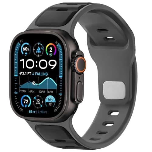 Image of Anlinser Sport Straps Compatible with Apple Watch Strap 49mm 46mm 45mm 44mm 42mm for Men Women, Silicone Loop Band Designed for iWatch Ultra 3/2/1 Series 11 10 9 8 7 6 5-1 SE, Black-Gray