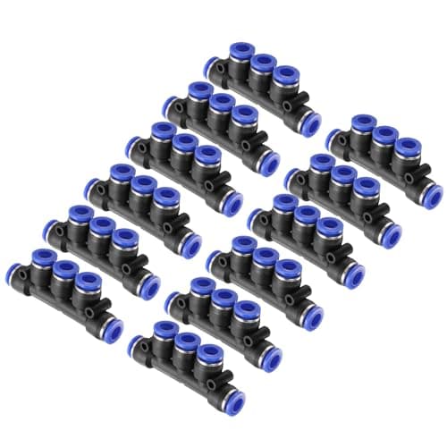 Image of sourcing map 20pcs Inline Manifold Union Fitting 6mm(15/64") OD 5 Ways Plastic Pneumatic Push to Connect Tube Fittings Push Lock Quick Release Connectors
