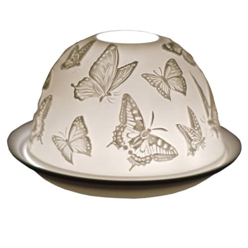 Image of Cello Porcelain Tealight Holder Dome - Butterflies Design with 3D Projection Image & Message Scented Unscented LED Candle Wax Warmer Woman Gifts Ornament Bedroom Home Birthday Present any Occasion