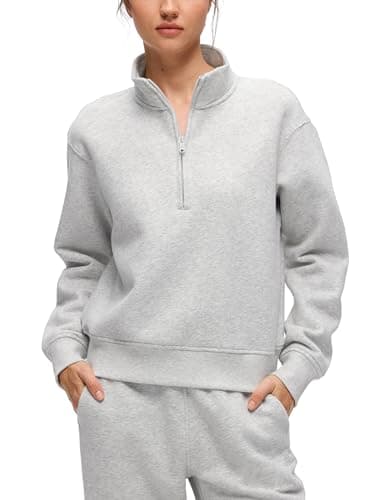 Image of CRZ YOGA Womens Fleece Lined Sweatshirt Half Zip Pullover Funnel Neck Workout Casual Athletic Long Sleeve Shirts Dove Grey Heather 12