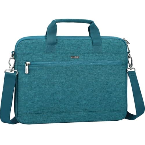 Image of LANDICI 360° Protective Laptop Bag 14-15 Inch with Shoulder Strap, Laptop Case Sleeve for MacBook Air/Pro 15, Chromebook 14, Dell XPS 15, Waterproof Computer Bag Slim Briefcase-Teal Green