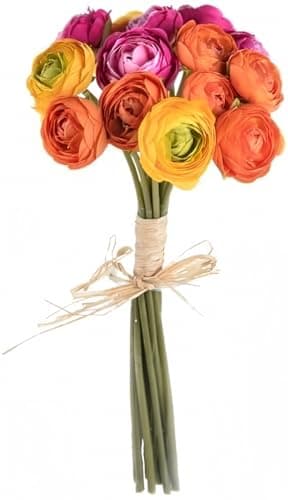 Image of FloristryWarehouse Artificial Ranunculus Bundle 14 Mini Orange, Yellow and Cerise Pink Flowers 27cm/10.5 Inches