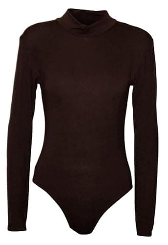 Image of BODYWEAR LTD Ladies Turtle Neck Bodysuit Ladies Long Sleeve Stretch Leotard Top Sizes (Dark Brown, 8-10)