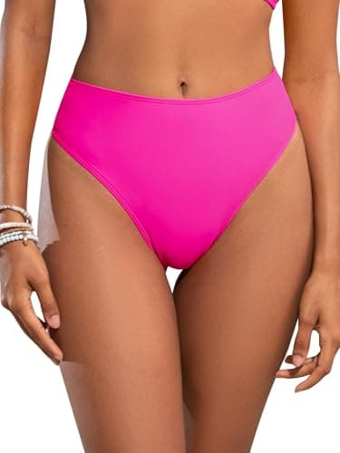 Image of SHEKINI Women's High Waisted Thong Bikini Bottoms Sexy Crisscross Back Hollow Out Swimwear Bottoms, Hot Pink, Large