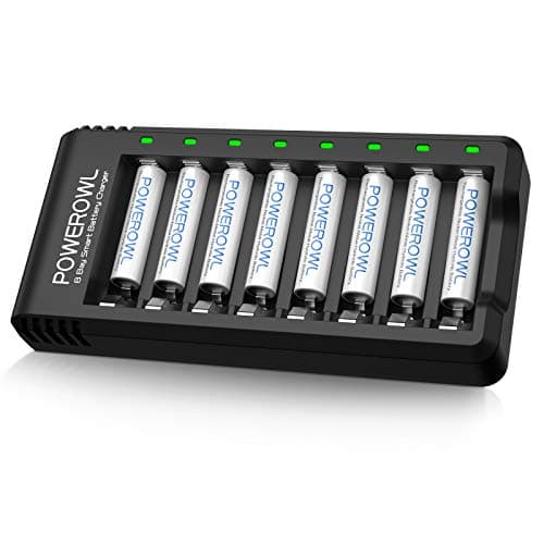 Image of POWEROWL 8 Pcs 1000mAh AAA Rechargeable Batteries and 8 Slot Smart Battery Charger Set, USB Fast Charging for Ni-MH Triple A Batteries
