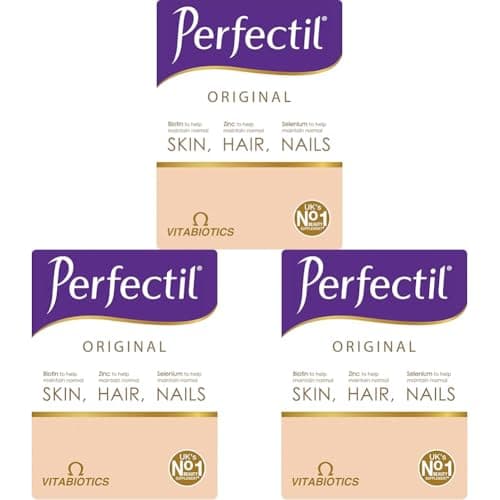Image of Perfectil Original Beauty Supplement for Hair Skin and Nails, One-A-Day Formula, 90 Unflavoured Tablets, 90-Day Supply, by Vitabiotics (Pack of 3)