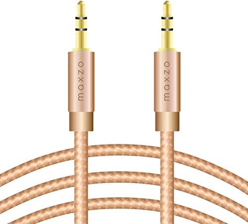 Image of Maxzo Aux Cable 3.5mm Audio Cable –3.3ft/1M- Nylon Braided Aux Lead for Car, Headphone, iPhone, iPad, iPod, Samsung, MP3 Player, Smartphone, Echo Dot, Tablet, Home Stereos, Laptop (Gold)