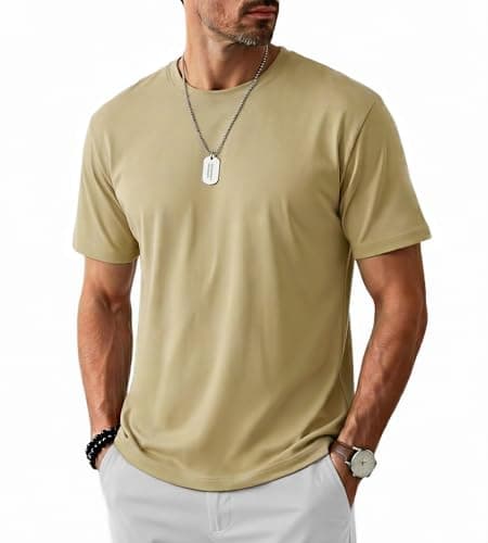 Image of Cavva Mens Tshirts UPF 80+ UV Protection T Shirts Moisture Wicking Crew Neck Gym Tshirt Summer Lightweight Short Sleeve Tops Khaki XL