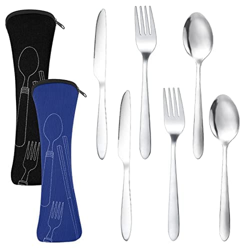 Image of Dacitiery 2 Set Camping Cutlery, Stainless Steel Cutlery Set with Bag, 6 piece Camping Set with Knife, Fork, Spoon,Portable Utensils for Outdoor Travel Picnic Office School Lunch Box