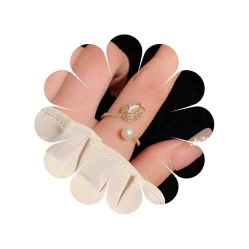 Image of Cybche Boho Pearl Flower Open Ring Birthstone Tulip Floral Band Ring Adjustable Diamond Cz Rhinestone Flower Knuckle Finger Rings Wedding Bridal Jewelry for Women