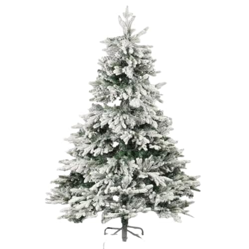 Image of 6FT Premium Flocked Artificial Christmas Tree | 100% PE Injection-Moulded Realistic Pine | Full & Lush Hinged Branches | Easy Setup with Durable Metal Stand (Snow Flocked)
