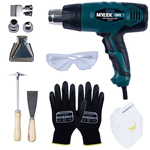 Image of MYLEK Hot Air Heat Gun 2000W - Professional DIY Crafting, Paint Stripper, Shrinking PVC, Wrapping, Embossing, Thawing, Bending Plastic, 2 Temperatures Max 650°C, Accessory Kit & Safety Equipment