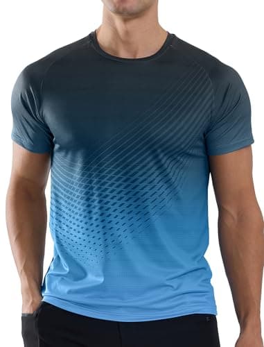 Image of Men’s T-Shirts Gym Running T Shirts for Men Moisture Wicking Athletic Sport Breathable Tops Quick Dry Short Sleeve Workout T-Shirt Gradient Green XL