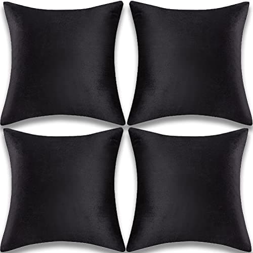 Image of Yonous Cushion Covers, Soft Premium Velvet Decorative Throw Pillow for Sofa Bed Couch Chair, Set of 4, Black, 20x20 inch / 50 x 50 cm