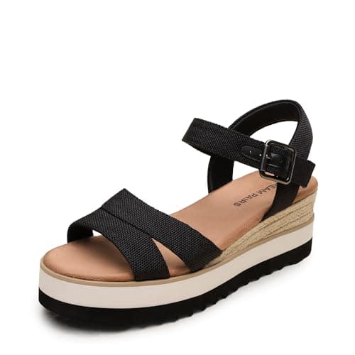 Image of DREAM PAIRS Wedge Sandals for Women Espadrille Platform Sandals Open Toe Ankle Strap Low Wedges Heel Comfortable Sandals for Summer,Size 5.5,Black,SDWS26012W