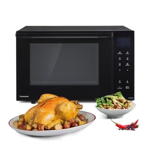 Image of Panasonic NN-DF38PBBPQ Combination Microwave Oven & Grill, 1000W, 23L, Inverter Technology, Eco Combi Mode, Flatbed, 16 Auto Programmes & Defrost, Enamel Shelf Tray, Wire Rack, Easy Clean, Black