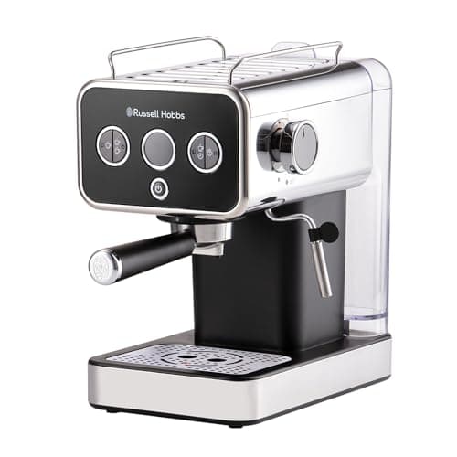 Image of Russell Hobbs Distinctions Espresso Coffee Machine, 15 Bar Pump Pressure + Milk Frother Steam Wand, Latte & Cappuccino, Detachable Water Tank, ESE pods, Cup warmer, Black, S/Steel, 1350W, 26450