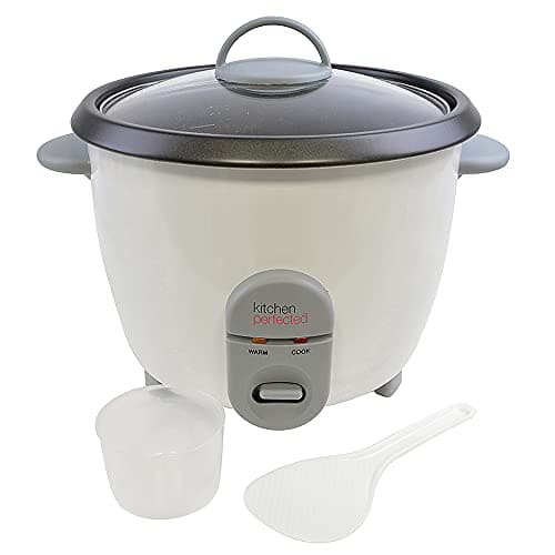 Image of Kitchen Perfected 700W 1.8Ltr Automatic Rice Cooker - Non Stick / Removable Rice Bowl / Warm & Cook Indicators / Toughened Glass Lid / Measuring Cup / Spatula / Recipes Included - White - E3312