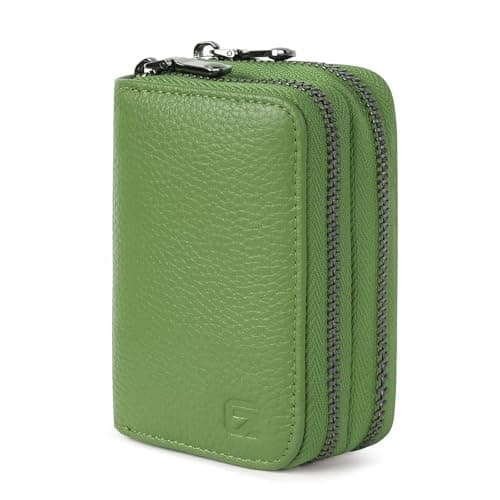 Image of GADIEMKENSD Dual Zipper Card Holder with 6 Coin Money Compartments RFID Blocking Women Men Wallets Travel Business Purse Genuine Leather Organiser for Oyster Card Debit Credit Card Apple Green