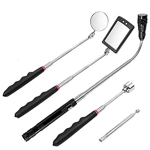 Image of Queta 5 Pieces Magnetic Telescoping Pickup Grabber Tool Extendable Tool Kit Including Pick-up Rod LED Lights, Inspection Mirror and Flashlight, Telescopic Handle 360 Rotatable for Extra Observation